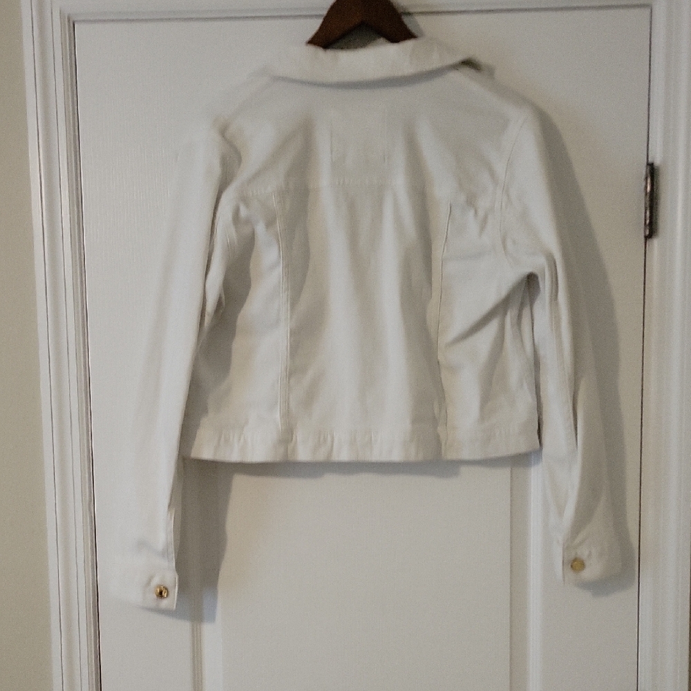 Michael Kors White Cropped Denim Jacket Gold Buttons Size Large - Picture 4 of 6